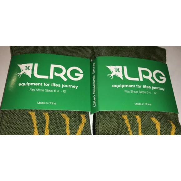 LRG Lifted Research Group Crew Socks 2Pair Men6.5-12 Green Yellow w Giraffe Logo - Picture 2 of 11